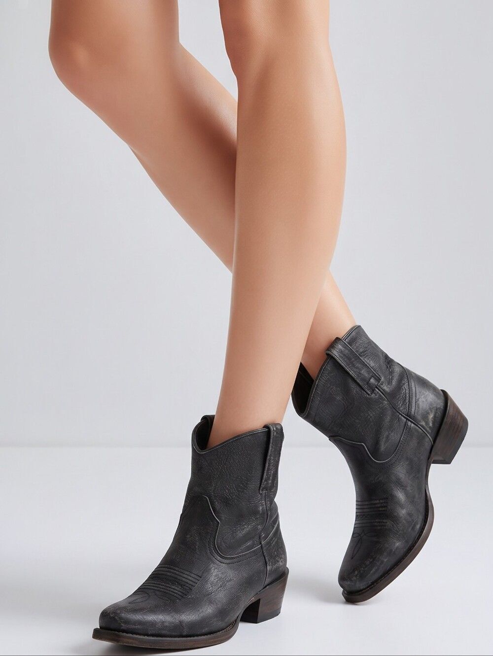 ☔️🩵NIB Roper Black Dusty Snip Toe Leather Shorty Boot Shoes Size 8